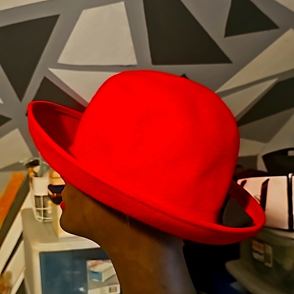 Talbots Designer Elegant Red Wide Rim Hat w/Small Black Bow - Picture 4 of 7